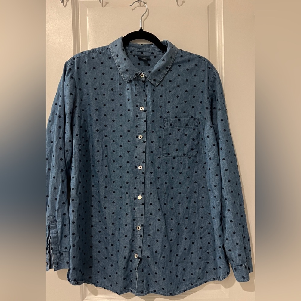 J. Jill Denim Blue Polka Dot Shirt